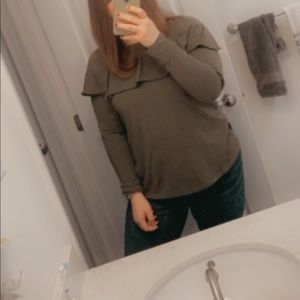 Olive Green Ruffle Long Sleeve Top